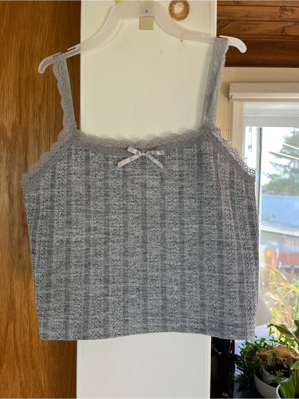 SHEIN Gray Ribbed Lace-Trim Knit Cami